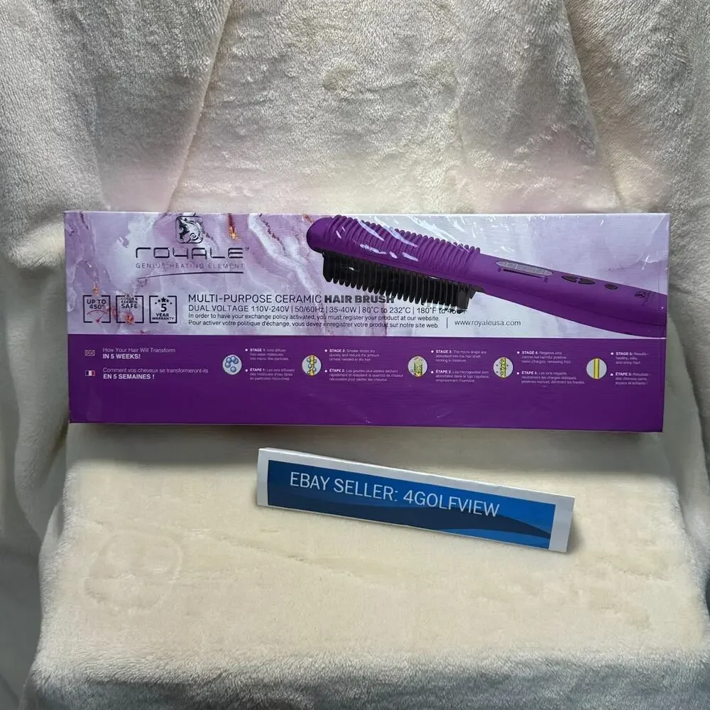 NEW - Royale Ceramic Hair Brush Multi-Purpose | Purple | Sealed | Dual Voltage